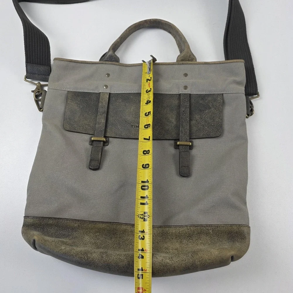 Timbuk2 Tote Bag Mens Large Gray Canvas Faux Leather Crossbody Shoulder Laptop